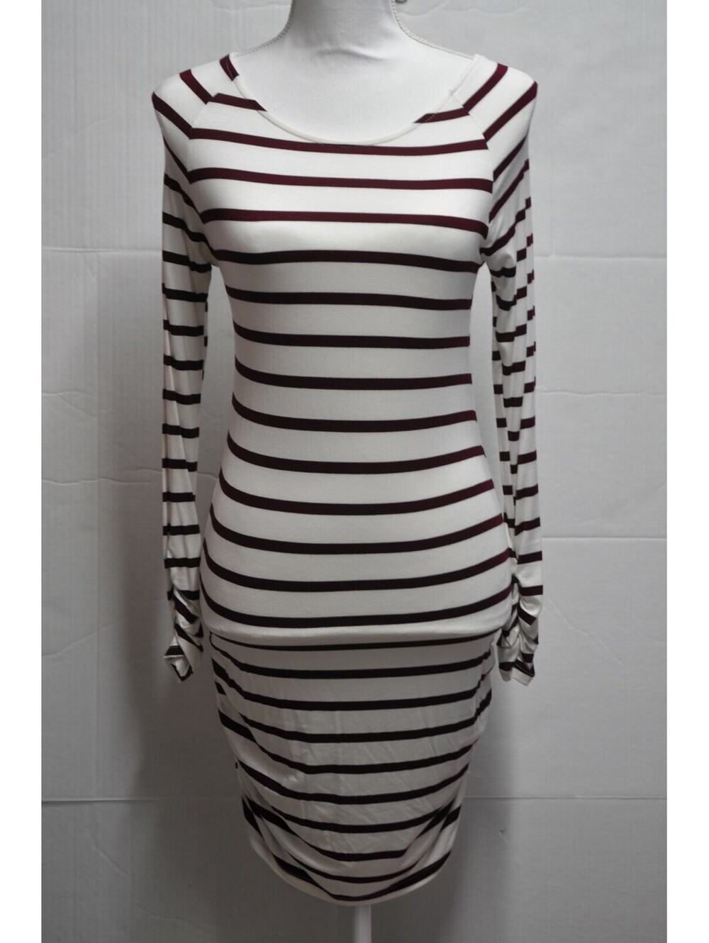 Women's Tunic Dress Wine White Long Sleeve Striped Vanilla Bay Small S